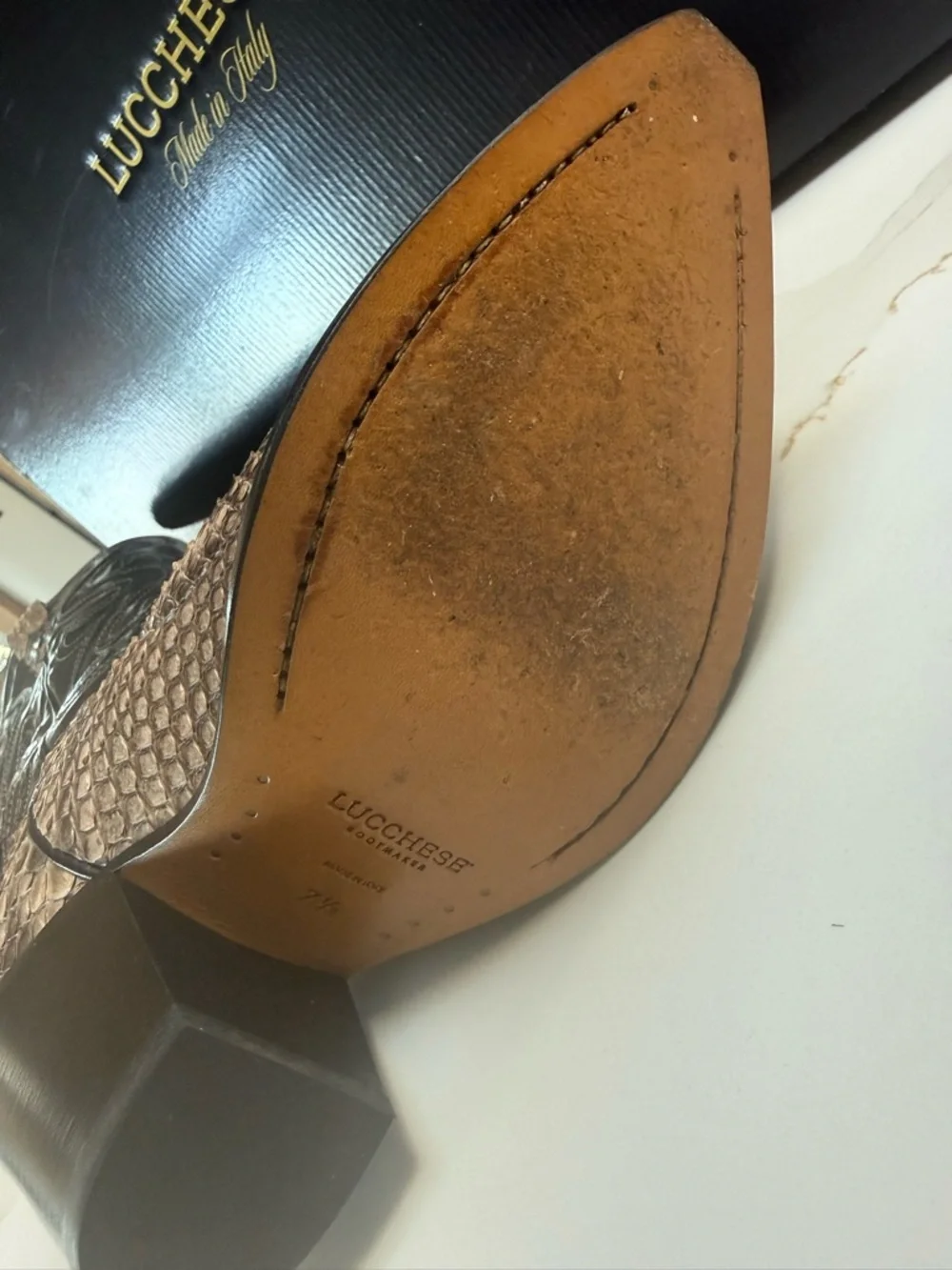 Lucchese Vittoria Black Italian Leather & Tan Python Boots - Picture 6 of 8